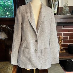 Vintage Poetry Fitted Gray District Check Linen Blazer Jacket, US Size 10, UK 12